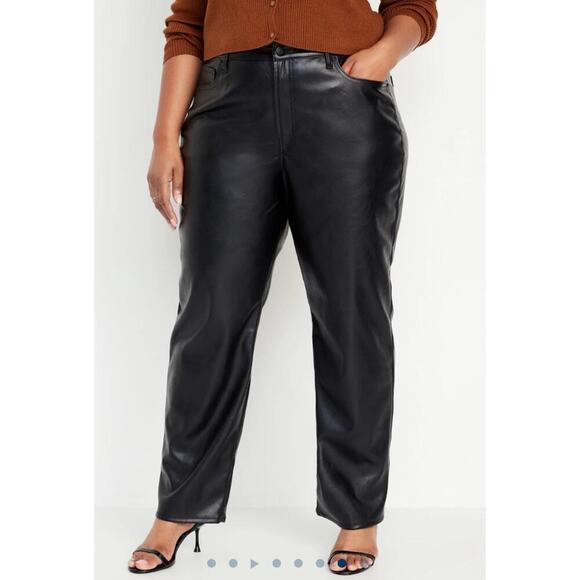 Old Navy Pants - Old Navy Black High Rise OG Loose Leg Faux Leather Pants Size 16 NWT Wet Look